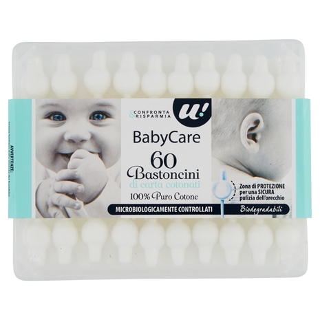 60 BASTONCINI DI CARTA COTONATI BABY CARE 100% PURO COTONE U! Confronta & Risparmia